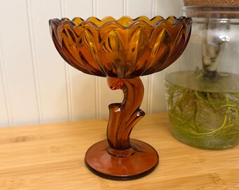 7" Indiana Glass Amber Lotus Blossum Compote