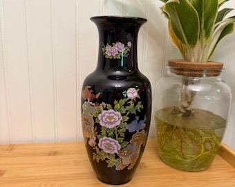 Vintage Japanese Black Porcelain Shisa Vase