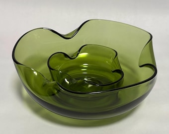 Vintage Anchor Hocking Avacado Glass Candle Holder Set