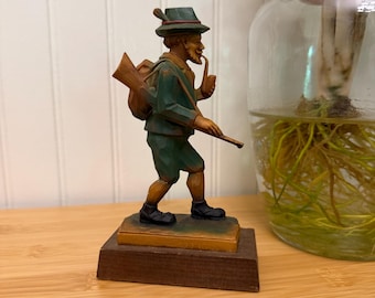 Vintage Bavarian Hunter Wooden Figurine