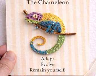 Rainbow Chameleon Pin: Sparkly Enamel Lizard Brooch