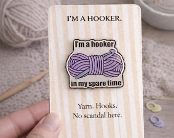 Crochet Humor Pin Funny Gift for Crocheters Yarn Accessory Craft Joke Knitting Badge Fiber Artist Hobby Enthusiast Enamel Design Purple Yarn