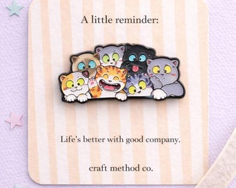 Kawaii Cat Enamel Pin: Colorful Peeking Cats, Collector Gift