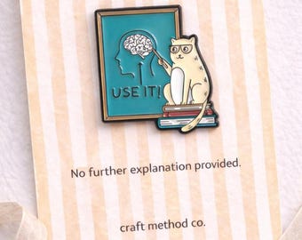 Cat Enamel Pin Brain Diagram Educational Nerdy Reading Book Lover Gift Teacher Appreciation Academic Accessory Smart Intellectual Hummor