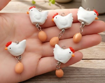 Whimsical Chicken & Egg Charm: Farm Animal Jewelry Supply