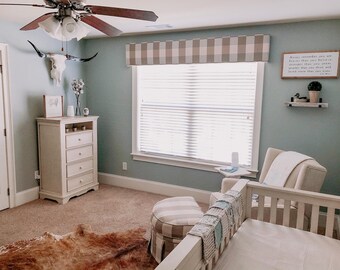 Custom Cornice Farmhouse with Welting Window Treatments