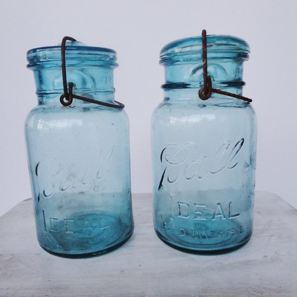 Pair of Vintage Blue Ball Jars