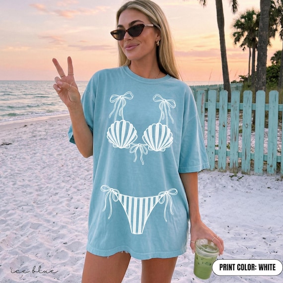 Comfort Colors® Seashell Bikini Shirt, Girls Beach Party Coastal Trip Tee, Bikini Bachelorette Shirts