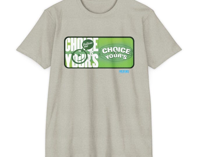Choice Is Yours graphic T-shirt | Motivational Text Tee, Green & Purple Design