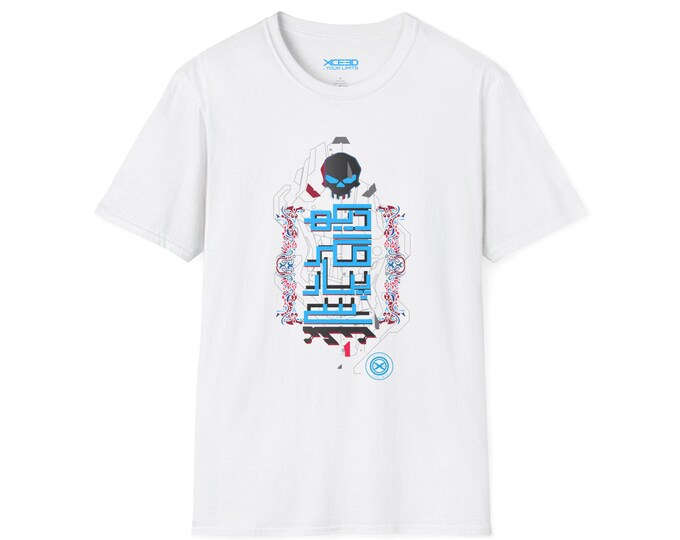 Cyber Samurai Helmet T-Shirt | Neon Kanji Circuit Design