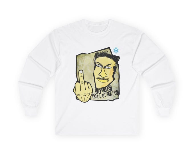 Middle Finger Face Illustration Long Sleeve Tee | Attitude Graphic