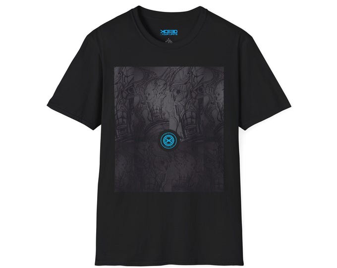 Neon Halo Smiley Graphic T-Shirt | Black Tee, Dark Illustration