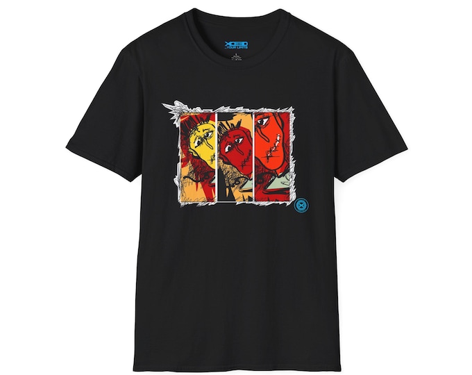 Three Panel Abstract Faces T-Shirt | Colorful Pop Art Tee