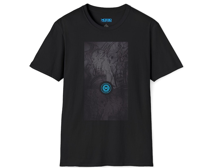 Neon Halo Smiley Graphic T-Shirt | Black Tee, Dark Illustration