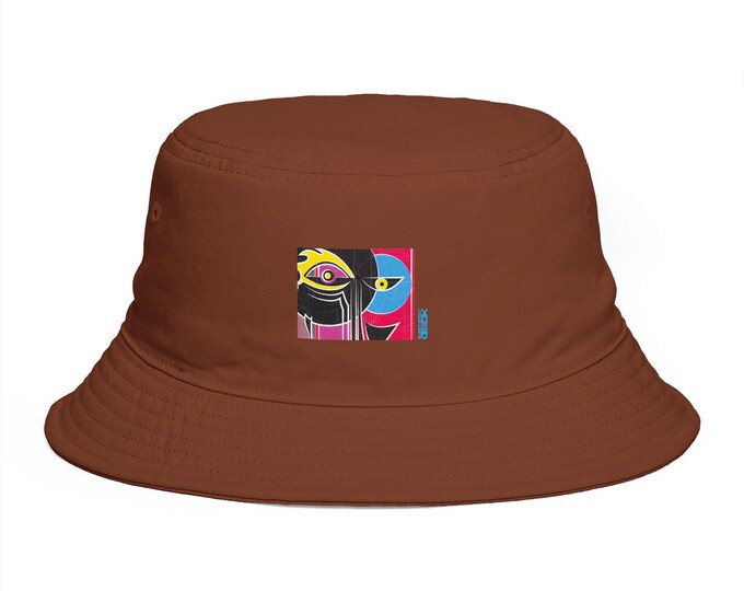 Abstract Colorful Face Bucket Hat | Brown Graphic Patch