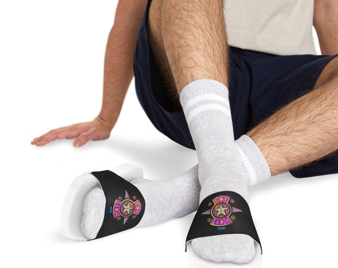 Desert Vibes Compass design Slide Sandals | White Adjustable Strap