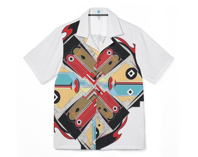 Geometric Tribal Mask Pattern Hawaiian Shirt | AOP Camp Shirt