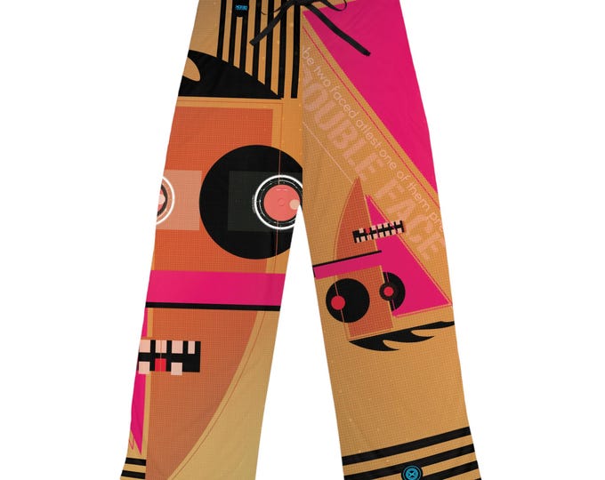 Retro Cassette Pattern Women's Pajama Pants | Pink Orange Vinyl Print