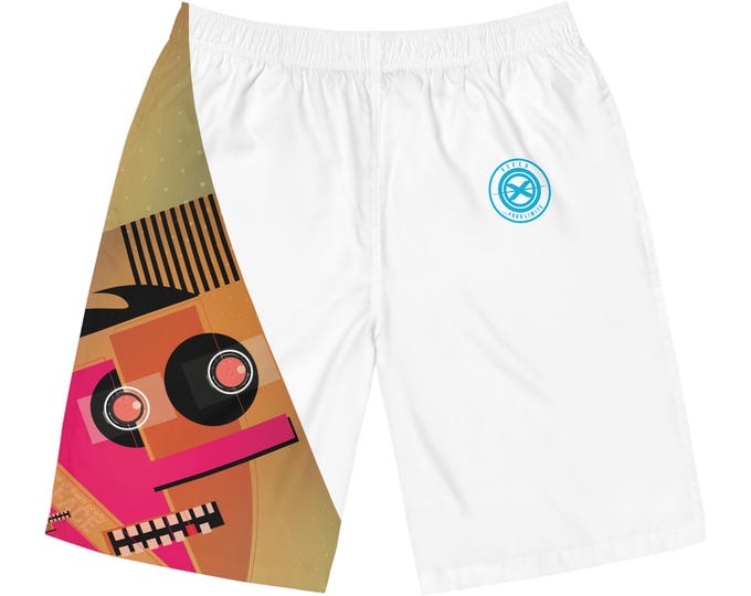 Abstract Retro Face Board Shorts | All-Over Print Swim Trunks