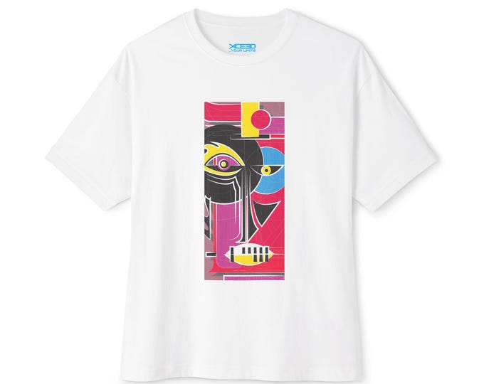 Abstract Cubist Face Graphic Tee | White Boxy T-Shirt