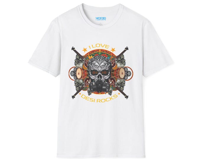 I Love Desi Rocks Skull Graphic T-Shirt | Skull Guitar Floral Tee