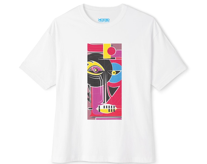 Abstract Cubist Face Graphic Tee | White Boxy T-Shirt