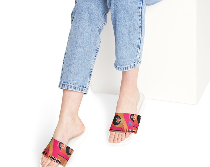 Retro Boombox Pattern Sandals | Slide Sandals