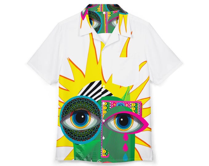 Pop Art Sun Face Hawaiian Shirt | Colorful Surreal Face Print