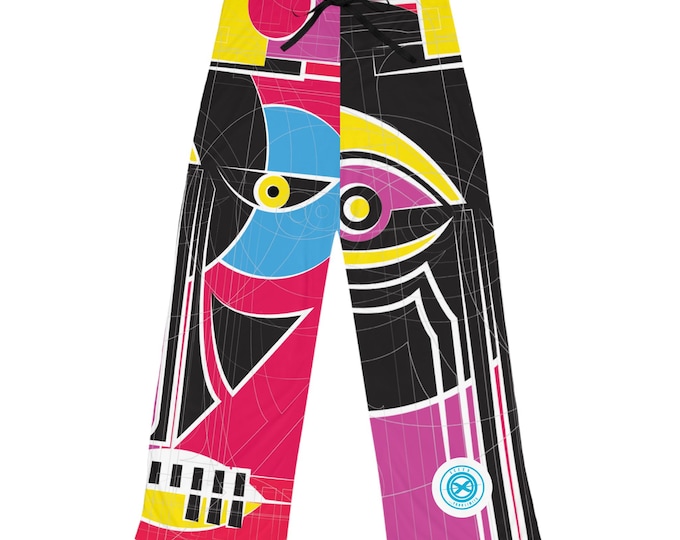 Abstract Neon Robot Face Pajama Pants | Blue All-Over Print Lounge Bottoms