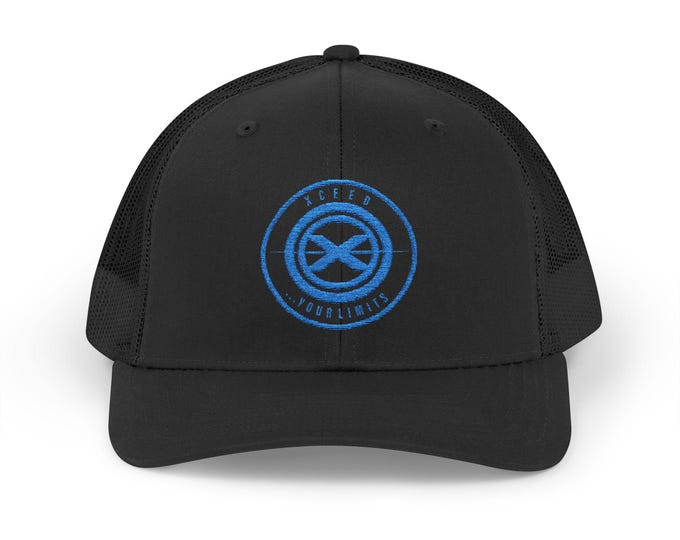 Blue Distressed Fishing Logo Snapback Cap | Trucker Mesh Hat