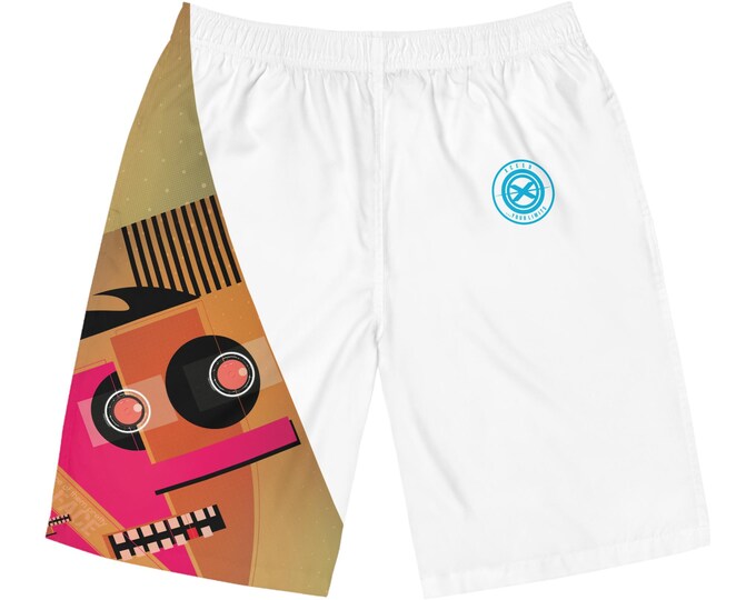Abstract Retro Face Board Shorts | All-Over Print Swim Trunks