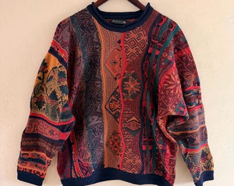 Jersey de lana vintage COOGI Australia • Jersey de punto tapiz en tonos tierra