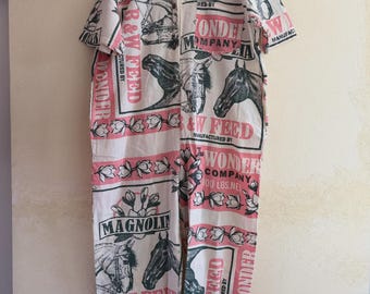 Thai Sack Jumpsuit – Magnolienfutter Print | Handgemachte Baumwolle | Einheitsgröße