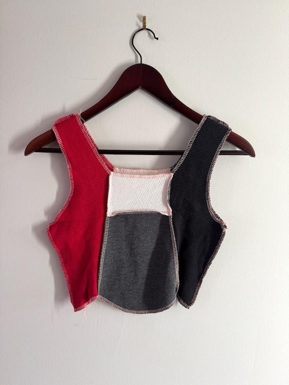 Deconstructed Patchwork Knit Crop Top | Y2K Cut-O… - image 2