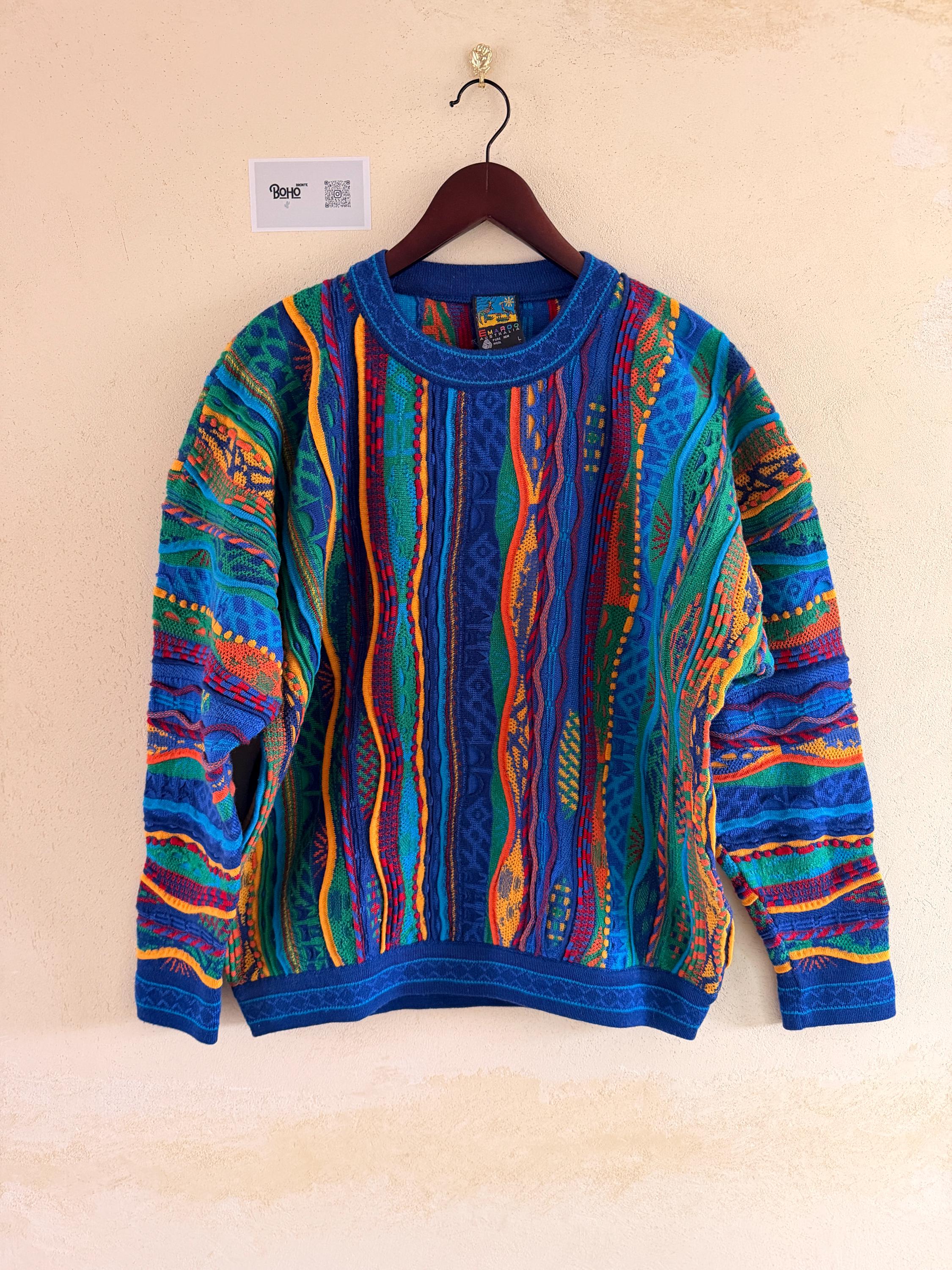 Vintage EMAROO Australia Wool Sweater Coogi Style Textured Knit Jumper