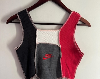 Deconstructed Patchwork Knit Crop Top | Y2K Cut-Out Tank | Handmade Streetwear Top | One-of-a-Kind