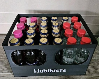 Hubikiste für 24 Flaschen, stapelbare Getränkekiste passend für Hubertus Tropfen, gefrierfachgeeignet und robust