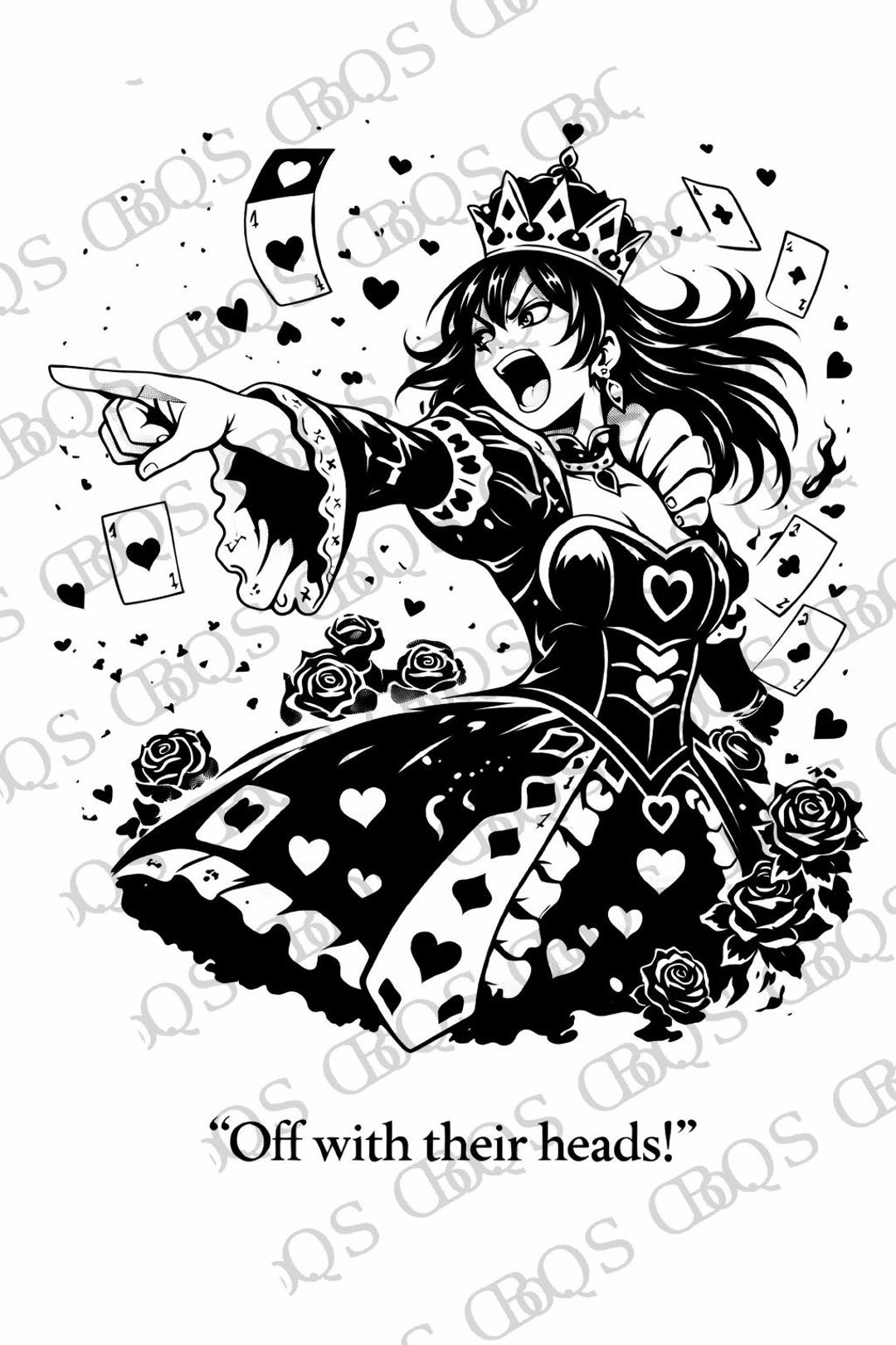 Queen of Hearts Line Art | Gothic Alice in Wonderland SVG PNG (digital ...
