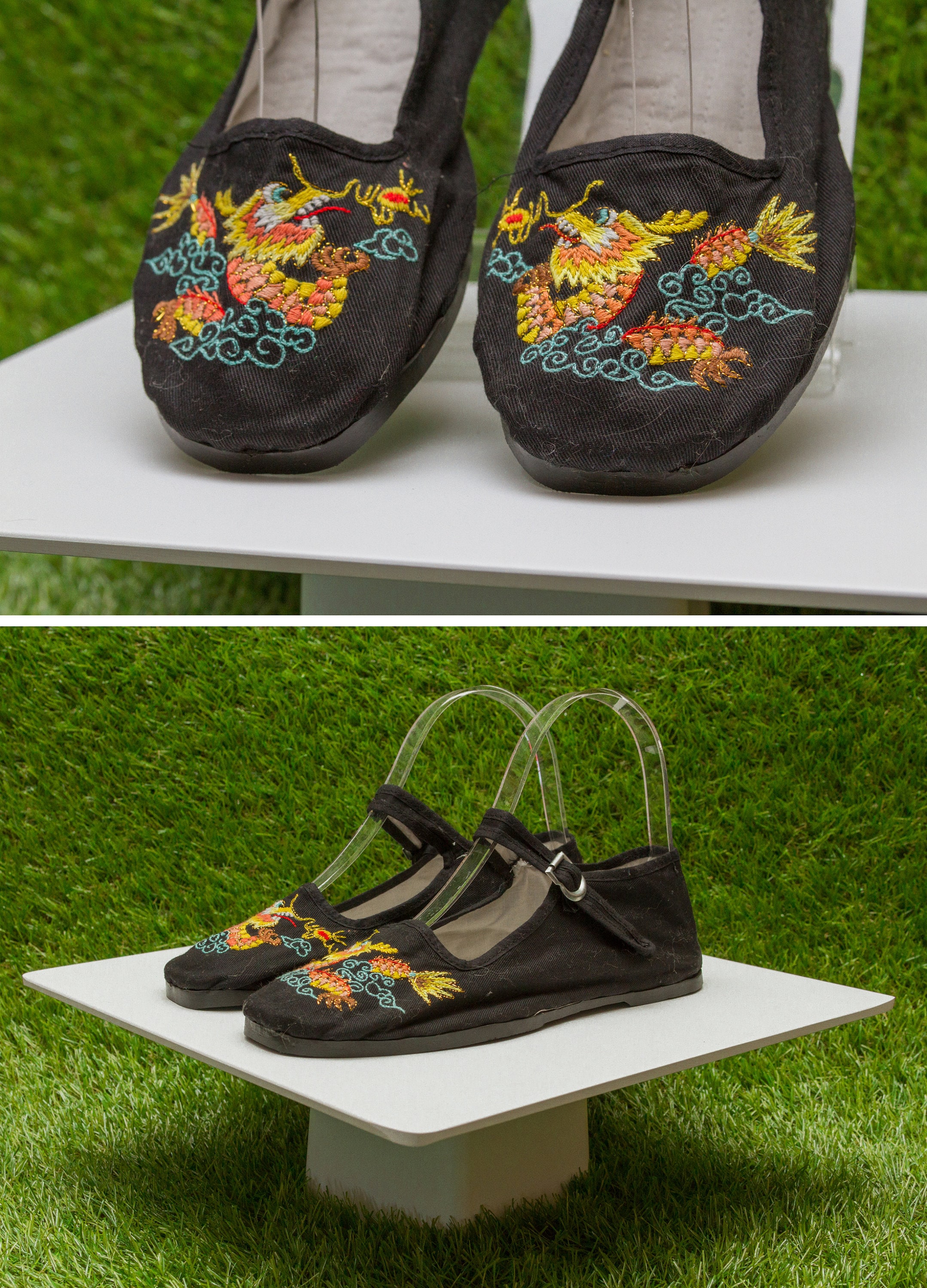 Vintage Y2K Embroidered Dragon Mary Jane Canvas Black