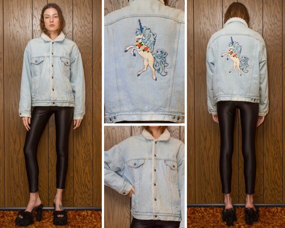 Vintage 80s Pastel Blue Pink Levis Sherpa Lined Pu