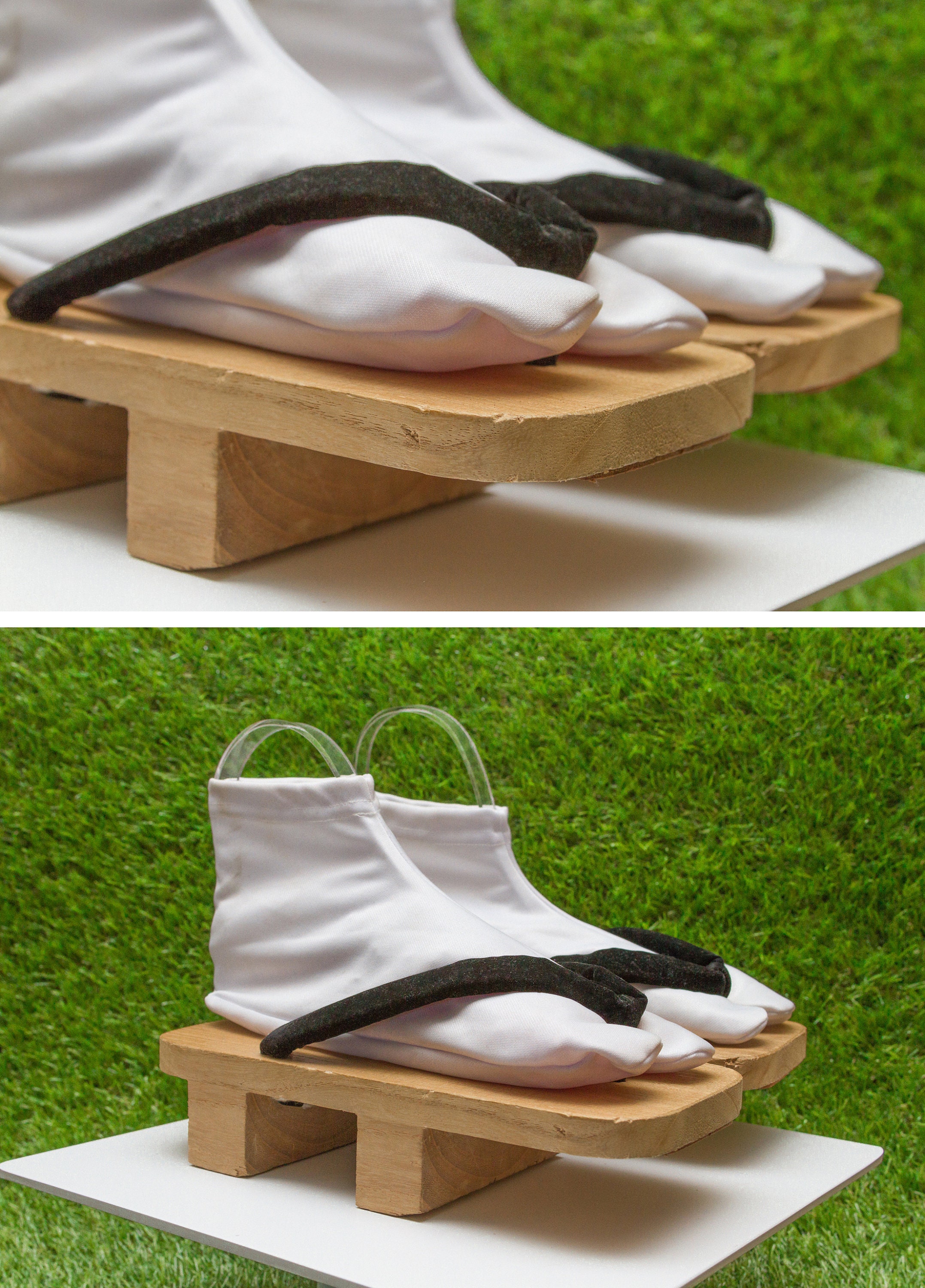 Vintage Black Velvet Japanese Wood Block Platform Thong Sandal Wooden Kawaii Geta