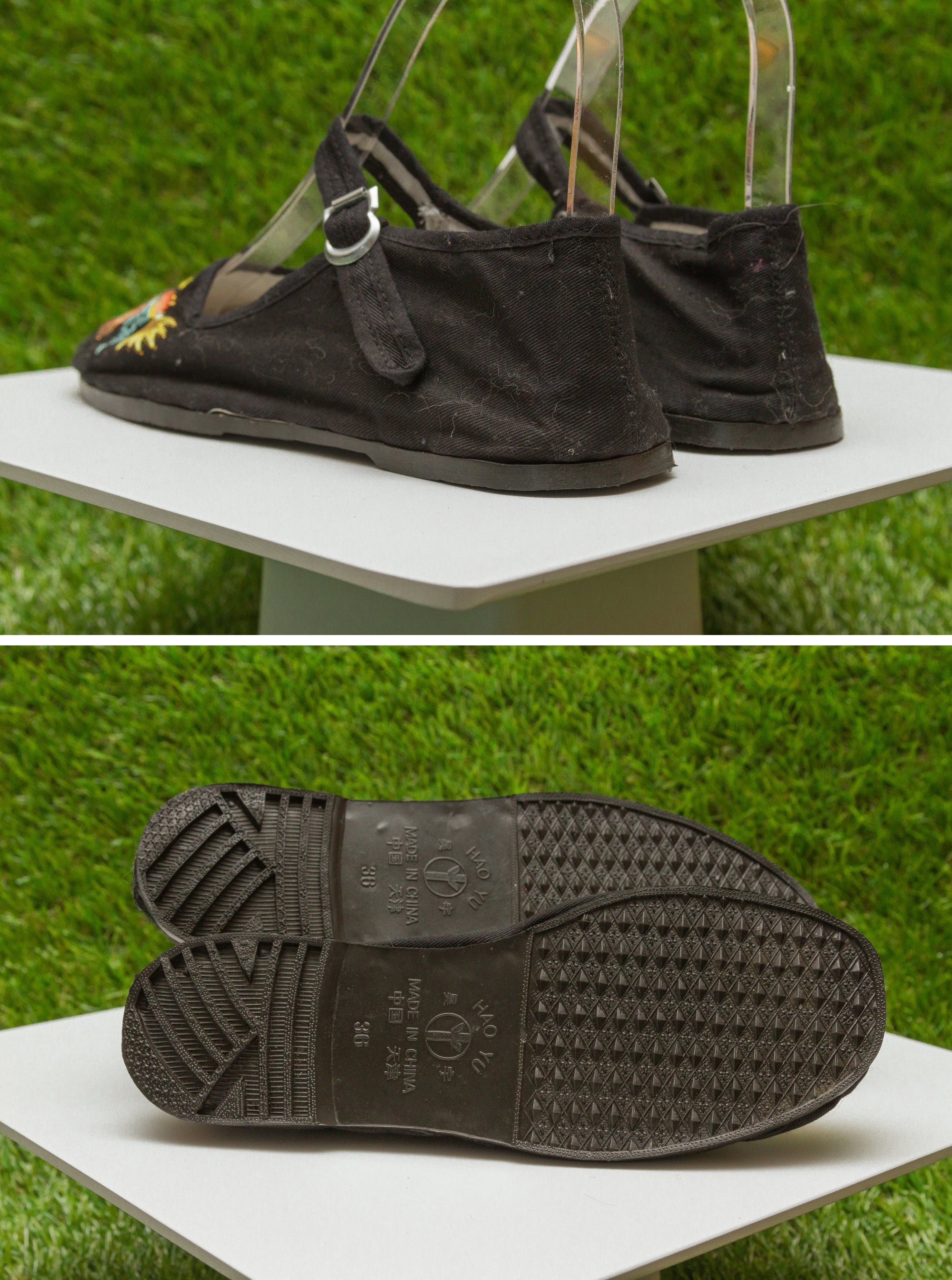 Vintage Y2K Embroidered Dragon Mary Jane Canvas Black