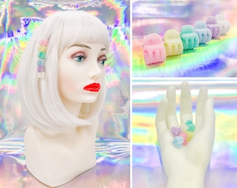 Vintage 90s Y2K Retro Rainbow Felt Mini Claw Plastic Pastel LGBTQ Pride Kawaii Pink Purple Blue Teal Yellow White Hair Clips Set of 6 or 12