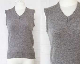 Vintage 80s Unbranded Wool Men's Unisex Chunky Braided Ribbed Collar Classic Sleeveless V-Neck Sweater Vest Fits Small Medium * Damaged *