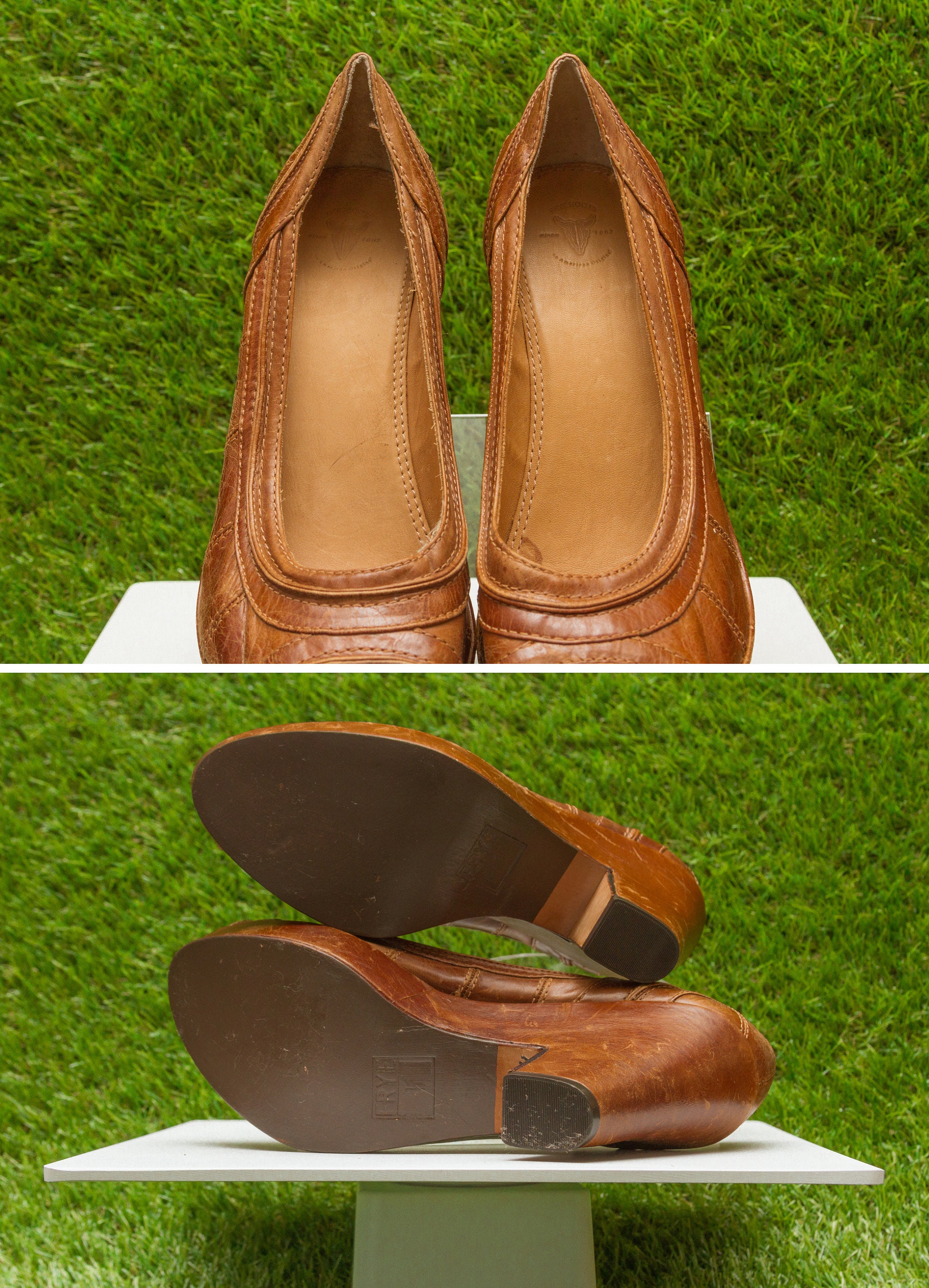 Vintage 90s y2k 70s Boho Vibes Frye Shiny Leather Cognac Tan 