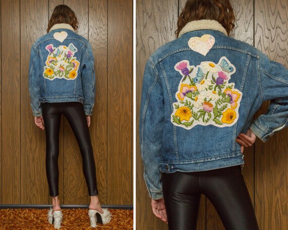 Vintage 80s Levis Levi's Sherpa Lined Flower Butt… - image 6