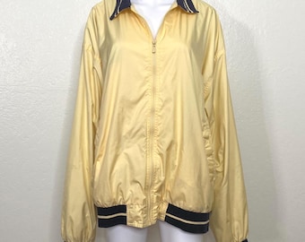 Vintage 1990s Pale Pastel Yellow Navy Blue Nicklaus 2000 Rough Weather Systems Zip Up Windbreaker Bomber Jacket Adult Men's L XL Normcore