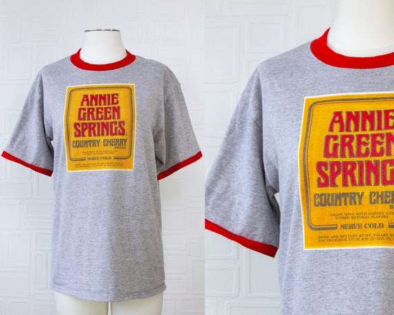 Vintage 90s Y2K Heather Gray Red Ringer Anne Green