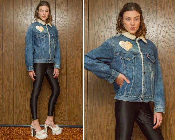 Vintage 80s Levis Levi's Sherpa Lined Flower Butt… - image 3