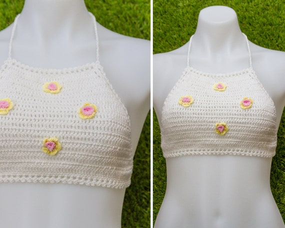 Vintage Deadstock 90s White Pastel Yellow Pink Fe… - image 9